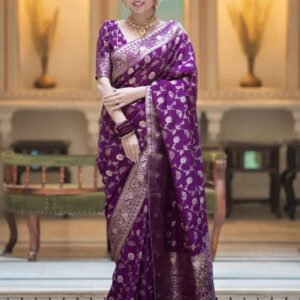 Purple Color Banarasi Jacquard With Zari Work Saree